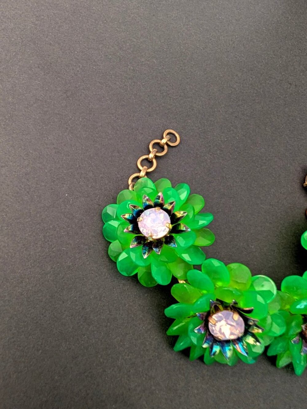 J.Crew bright green resin zinnia flower statement bracelet - Picture 6 of 12